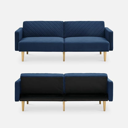 mopio 76.4" Futon Sofa Bed, Couch, Loveseat, Sleeper Sofa, Mid Century Modern Futon Couch, Sofa Cama, Couches for Living Room (Classic Blue Velvet)