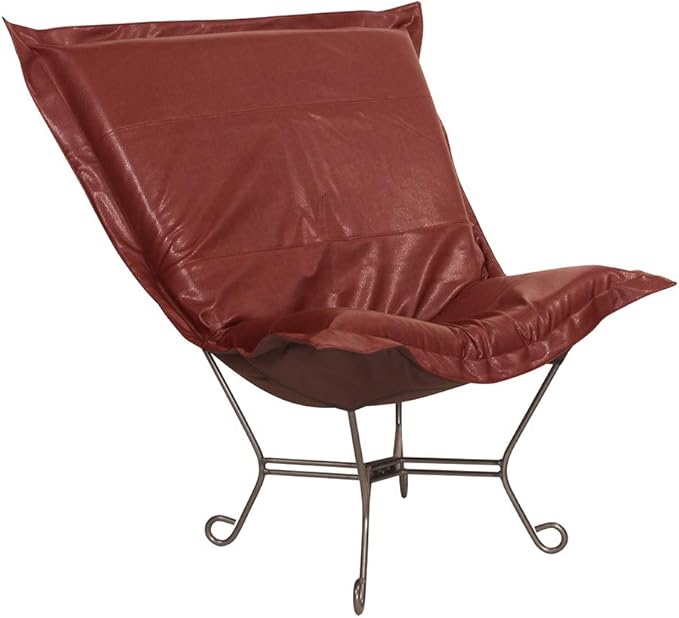 Howard Elliott Scroll Puff Rocker Seating Chair With Cover, Multipurpose Alternate Seating Butterfly Chair with Titanium Frame, Patio Furniture for Camping, Home, Indoor & Outdoor, Avanti Apple