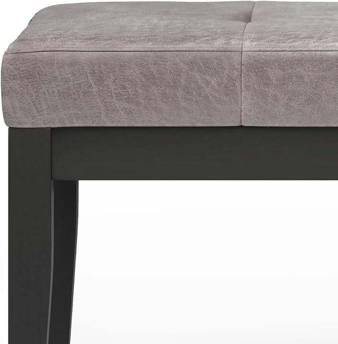 SIMPLIHOME Lacey 41 inch Wide Contemporary Rectangle Tufted Ottoman Bench in Distressed Grey Taupe Vegan Faux Leather, Assembled, For the Living Room and Bedroom