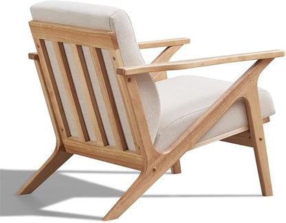 Zola Mid Century Modern Accent Chair Arm Chair, Living Room Furniture, Beige/Oak