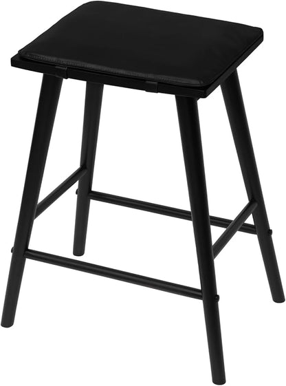 JONATHAN Y CSL2002C Peroni 26" MidCentury Classic Saddle-Seat Solid Wood/Vegan Leather Backless Counter Stool for Home, Kitchen, Workspaces, Cafes and Resturants with Removeable Cushion, Black
