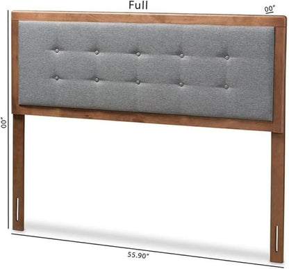 Mid-Century Marvel Fabric Upholstered Walnut Brown Finished Wood Headboard, Wall Mount Headboard Full/Dark Gray