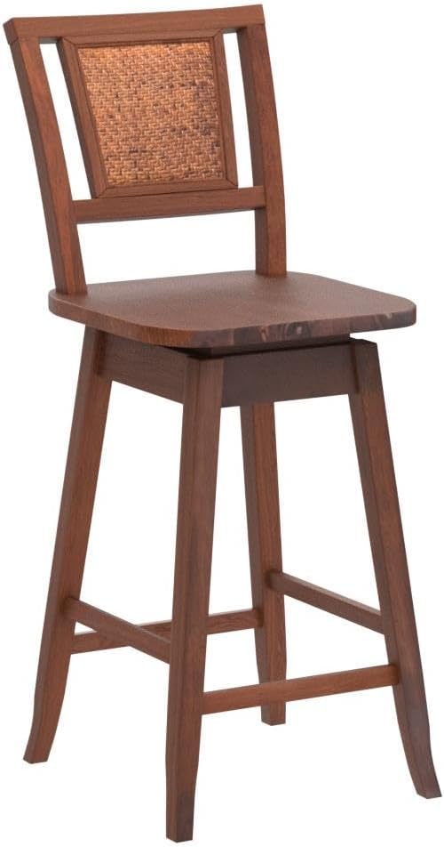 COSTWAY Bar Stools Set of 4, 24.5 Inch Counter Height Bar Stool with Rattan Back, 360°Swivel Seat, Comfortable Footrests, Rubber Wood Bar Stools for Kitchen Island, Dining Room, Cafe, Pub (4)