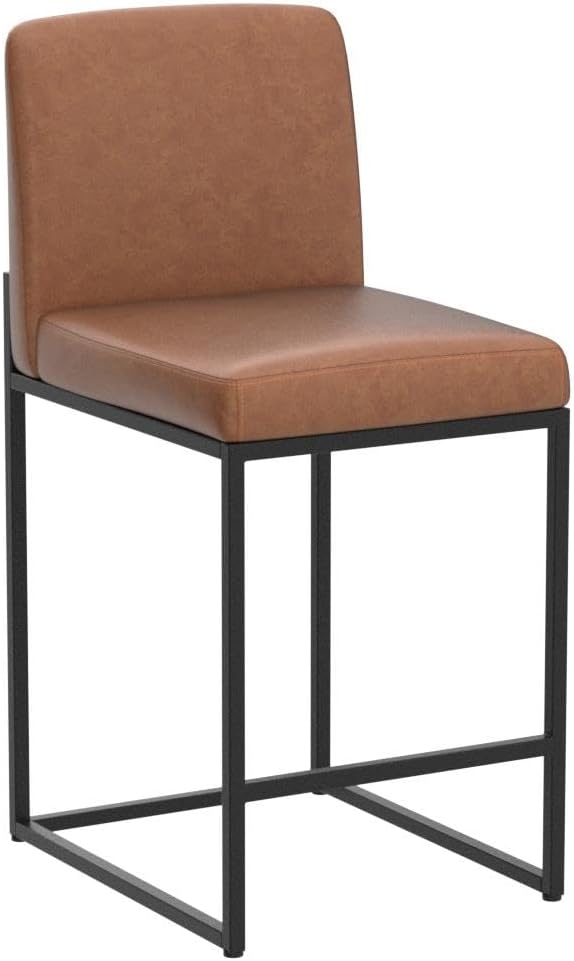 ALPHA HOME 24 Inch Bar Stools Set of 4, Kitchen Counter Stools with Backs, PU Leather Barstools, Kitchen Stools with Back&Upholstered Footrest, Sturdy Chromed Metal Steel Frame, Brown