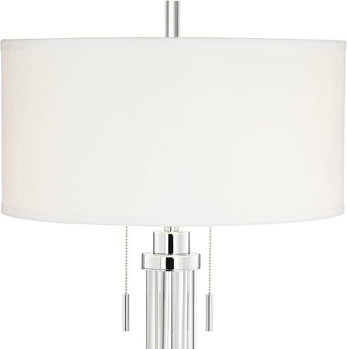 Possini Euro Design Cadence Modern Table Lamp 30" Tall with Square Black Marble Riser Linear Glass Rod White Linen Drum Shade for Bedroom Living Room Nightstand Bedside Night Stand Office Kids Room