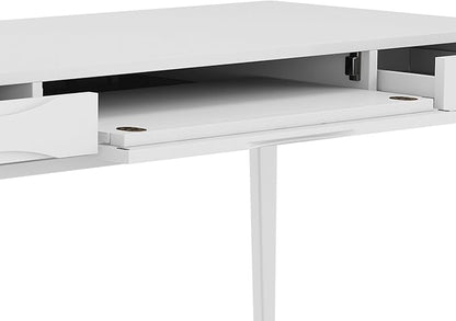 SIMPLIHOME Harper Desk - 60-Inch Wide Solid Hardwood Writing Desk in White, Mid-Century Modern Home Office Computer Table for Workspace or Study with 2 Drawers and Flip-Down Keyboard Tray