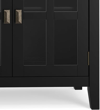 SIMPLIHOME Artisan Buffet - 60 inch Wide Solid Wood 4-Door Sideboard Buffet in Black, Transitional Storage Cabinet for Dining Room or Kitchen with Adjustable Shelves and Square Knobs