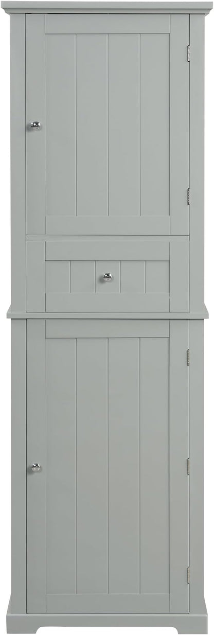 Tall Storage Cabinet, Bathroom Floor Freestanding Storage Cabinet with 2 Doors, One Drawer, and Adjustable Shelf for Bathroom, Office, Living Room, Grey