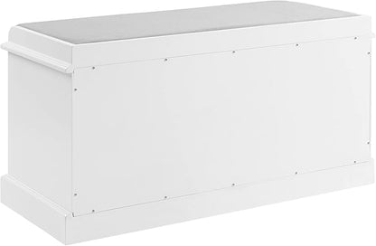 Crosley Furniture Ellison Entryway Storage Bench with Shoe Rack Organizer Drawer, White with Gray Cushion