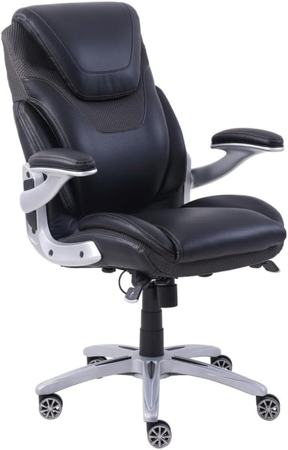 nbf signature series Avanti Ergonomic Executive Office Chair with Flip up Arms and Lumbar Support - Ideal for Home, Study - Modern Chairs with Iridescent Silver Finish, 30.5" D x 26.5" W, Black, Gray
