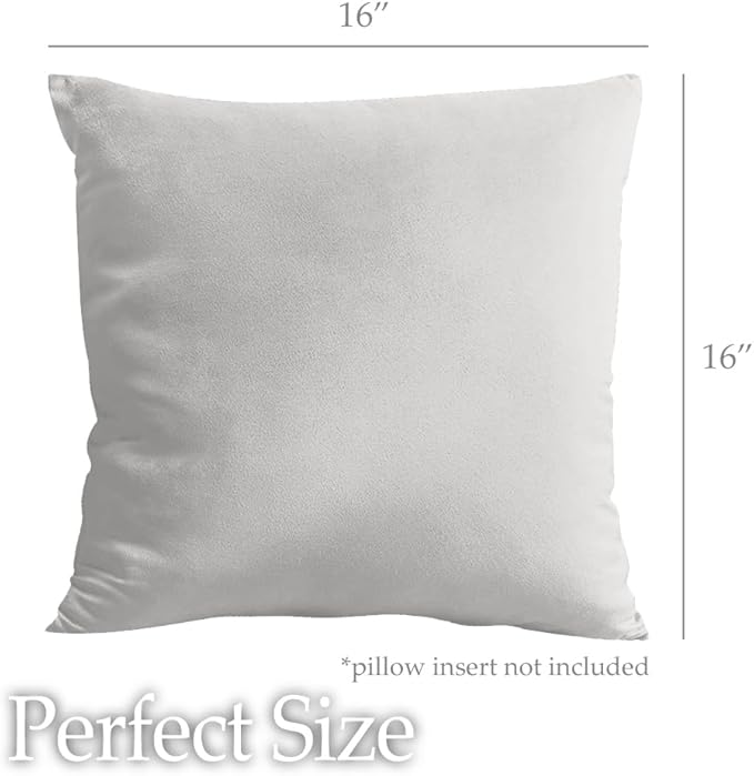 lalaLOOM Velvet Throw Pillow Covers, Set of 2 Decorative Square Pillows Home Decor, Soft Accent Cases, Silky Machine Washable Pillowcases for Sofa, Couch, Bedroom, Living Room, 16x16, Light Gray