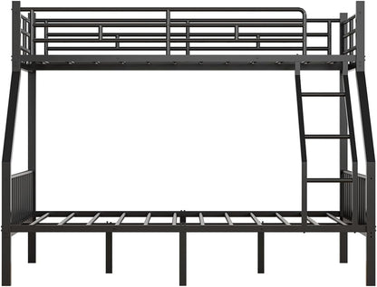 Twin XL Over Queen Bunk Bed for Adults, Heavy Duty Metal Bunk Beds with Safety Guardrails & EVA Padded Ladder, Twin XL Over Queen Bunk Beds Frame with Noise-Free Slats, Space-Saving(Black)