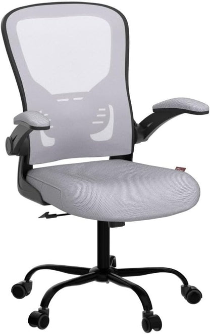 Flysky Ergonomic Office Chair, Mesh Home Office Desk Chair with Flip-up Arms and Lumbar Support, Height Adjustable, Swivel, Gray