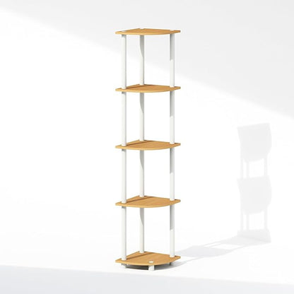 Furinno Turn-N-Tube Corner Shelf, 5-Tier Corner Display Rack, Shelving Unit, for Organization and Storage, Living Room, Home Office, Garage, Bedroom, Beech