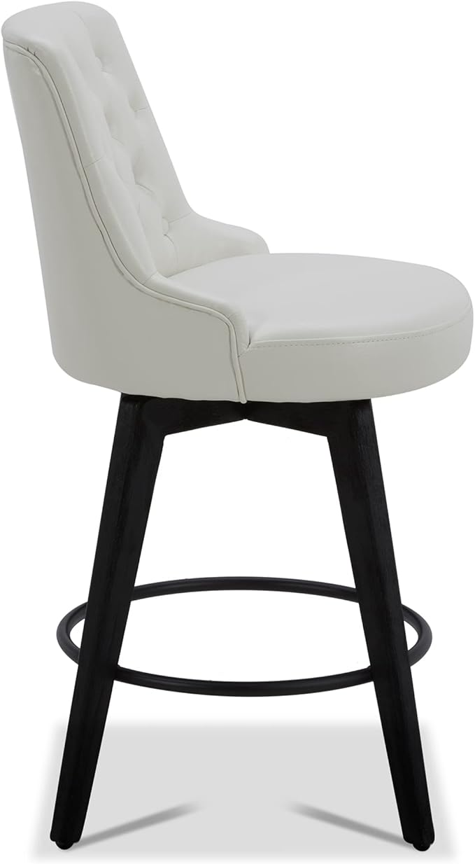 Watson & Whitely Modern Swivel Bar Stools, Faux Leather Upholstered Counter Height Bar Stool with Back, Solid Wood Legs, 26" H Seat, Set of 2, White