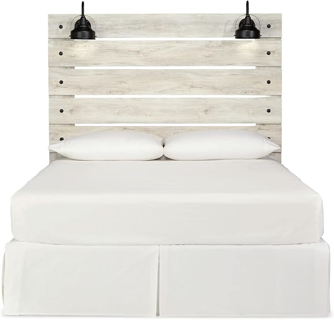 Signature Design by Ashley Cambeck Farmhouse Panel Headboard ONLY with USB Charging Stations, Queen, Whitewash