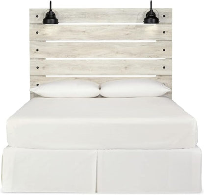 Signature Design by Ashley Cambeck Farmhouse Panel Headboard ONLY with USB Charging Stations, Queen, Whitewash