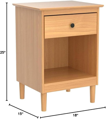 Walker Edison Russ Mid Century Modern 1-Drawer Solid Wood Nightstand Set, 2 Pack, Caramel