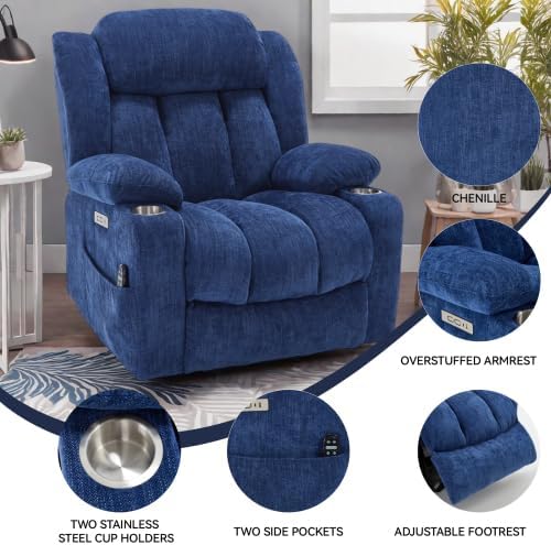 Power Lift Chair for Elderly, Electric Recliner Chair with 8-Point Vibration Massage and Lumbar Heating with Charging Ports, Cup Holders, Standing Assistance Reclining - Bright Blue