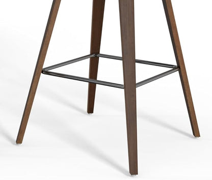 SIMPLIHOME Randolph Counter Stools (Set of 2) - 28 Inch Seat Height Upholstered Bentwood Kitchen Seats in Distressed Blue Vegan Faux Leather, Mid Century Seating with Curved Backrest and Footrest
