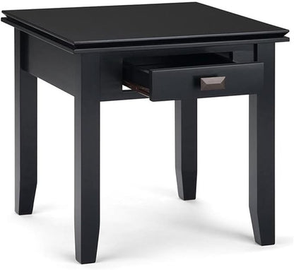 SIMPLIHOME Artisan SOLID WOOD 21 inch Wide Square Transitional End Side Table in Black for the Living Room and Bedroom