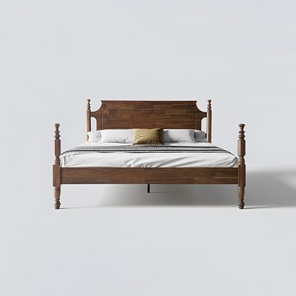 King Size Platform Bed Frame with Headboard & Footboard, Center Metal Legs with Solid Wood 12 Sturdy Slatted, Easy Assembly, No Box Spring Needed, Anti-Noise & Slip-Free, Walnut Finish, ROK-37