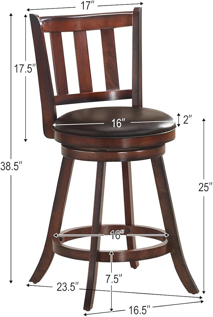 COSTWAY Bar Stools Set of 2, Counter Height Dining Chair, Fabric Upholstered 360 Degree Swivel, PVC Cushioned Seat, Perfect for Dining and Living Room (Height 25''-Set of 2)
