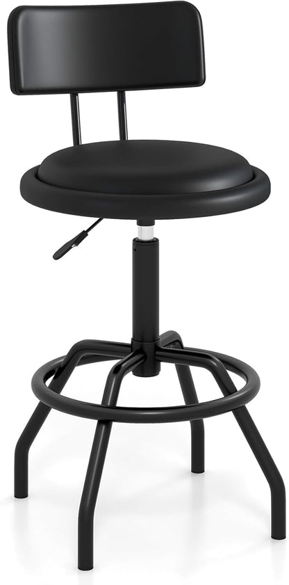 COSTWAY Adjustable Height Bar Stool, 360 Degree Swivel, Modern Guitar Stool for High Ergonomic Seating, with PU Leather Cushion, Heavy Duty Steel Frame for Bar, Shop and Music, Garage, Black
