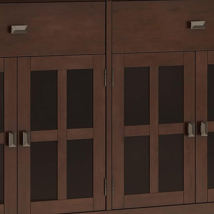 SIMPLIHOME Artisan Buffet - 60 inch Wide Solid Wood 4-Door Sideboard Buffet in Russet Brown, Transitional Storage Cabinet for Dining Room or Kitchen with Adjustable Shelves and Square Knobs
