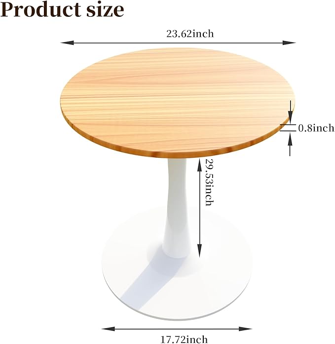 23.62" Small Round Dining Table for 2 – Durable & Well-Made Tulip Table with Sturdy Metal Frame, Compact 2-Seater Kitchen or Dining Room Table for Small Spaces, Apartments, Café, Restaurant, Office