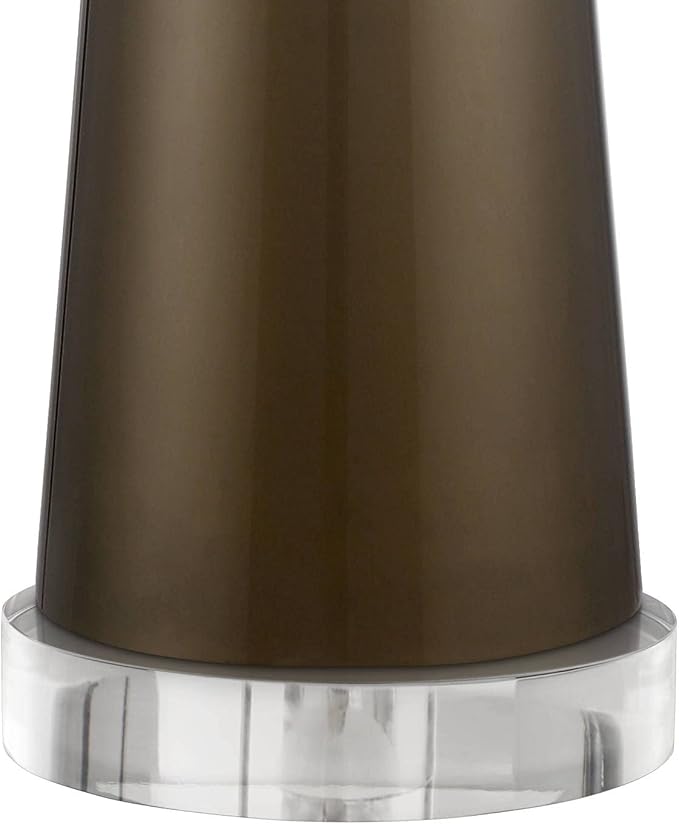 Possini Euro Design Karen Modern Table Lamp 37 1/2" Tall with Clear Round Riser Dark Gold Glass Column Off White Fabric Drum Shade for Bedroom Living Room House Bedside Nightstand Office Entryway