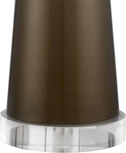 Possini Euro Design Karen Modern Table Lamp 37 1/2" Tall with Clear Round Riser Dark Gold Glass Column Off White Fabric Drum Shade for Bedroom Living Room House Bedside Nightstand Office Entryway