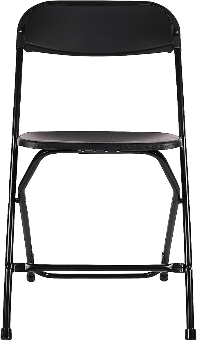 BTEXPERT Set of 4, Black Plastic Folding Chair Steel Frame Commercial High Capacity Event Chair Lightweight Set for Office Wedding Party Picnic Kitchen Dining Church School
