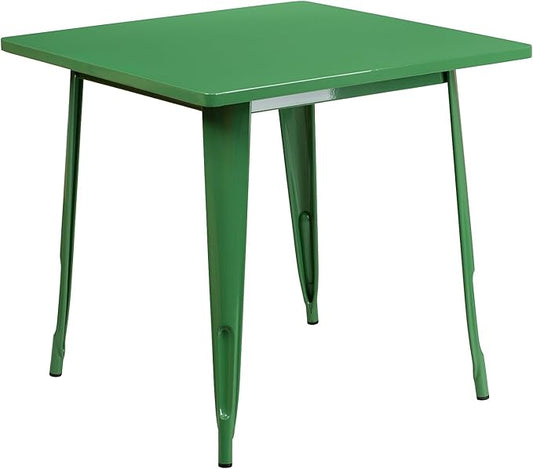 Flash Furniture Felix Commercial Grade 31.5" Square Green Metal Indoor-Outdoor Table