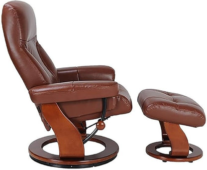 Pemberly Row Swivel Recliner with Ottoman in Brown Leather, Recliner Chair with Ottoman Set for Home and Office Use