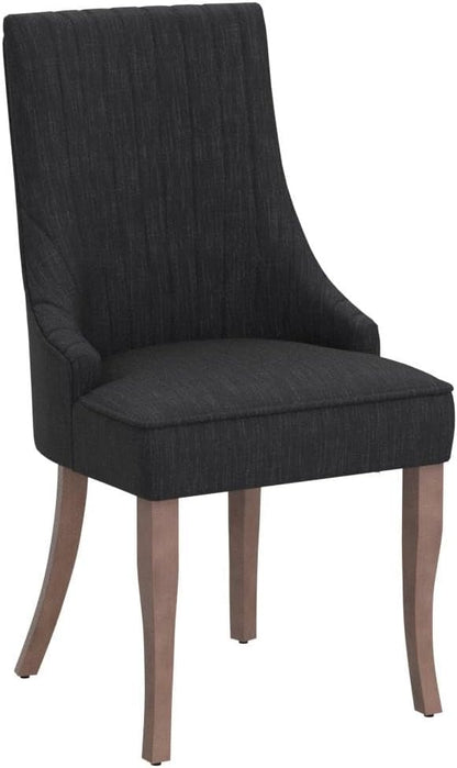 mikibama Linen Dining Chairs Set of 2 Channel Tufted Kitchen Dinner Chair Comfy Fabric Upholstered Accent Chair for Dining Room with Solid Wood Legs (Black)