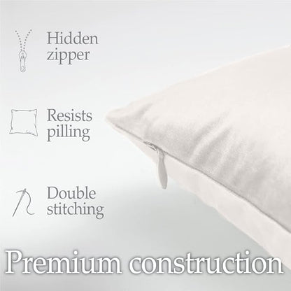 lalaLOOM Velvet Throw Pillow Covers, Set of 2, 24x24 Decorative Square Pillows Home Decor, Soft Accent Cases, Silky Machine Washable Pillowcases for Sofa, Couch, Bedroom, Living Room, Cream
