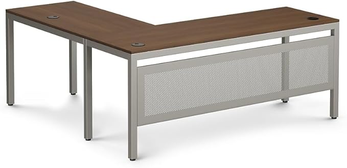 NBF at Work Reversible L Shaped Executive Office Desk - Durable Gray Laminate Computer Desk with Steel Frame - Modern Desk with 3 Grommet Holes - 60" W x 60" D Office Work Desk (Gray)