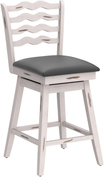 COSTWAY Bar Stools Set of 4, 25” 360° Swivel Counter Height Chairs with Rubber Wood Frame, Cushioned Seat, Ergonomic Backrest & Footrest, Wooden Upholstered Barstools for Kitchen Island (4, 25”)