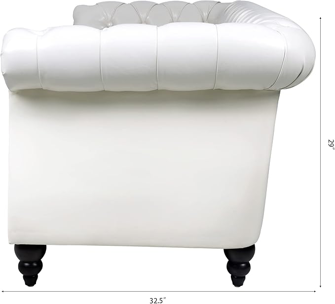 LEVNARY Chesterfield Sofa, Classic Tufted Upholstered Leather Couch, Modern 3 Seater Couch Furniture with Tufted Back for Living Room Office (Cream White)