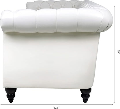 LEVNARY Chesterfield Sofa, Classic Tufted Upholstered Leather Couch, Modern 3 Seater Couch Furniture with Tufted Back for Living Room Office (Cream White)