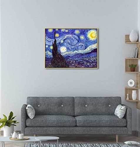 Wieco Art Framed Art Giclee Canvas Prints of Starry Night by Vincent Van Gogh Paintings Reproduction Post-Impressionism Artwork Framed Wall Art for Living Room Home decorations