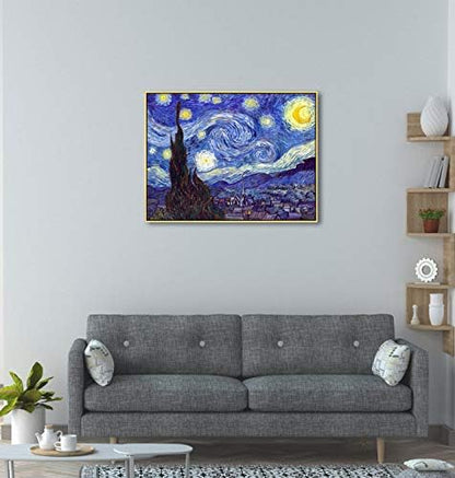 Wieco Art Framed Art Giclee Canvas Prints of Starry Night by Vincent Van Gogh Paintings Reproduction Post-Impressionism Artwork Framed Wall Art for Living Room Home decorations