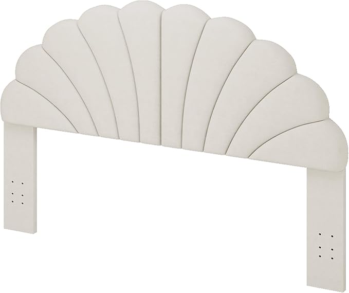 Queen Size Headboard Only, Petal Wall Mount Headboard Queen/Full Size for Adjustable Bed Velvet Upholstered Head Board Easy Assembly, Cream