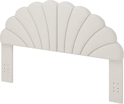 Queen Size Headboard Only, Petal Wall Mount Headboard Queen/Full Size for Adjustable Bed Velvet Upholstered Head Board Easy Assembly, Cream