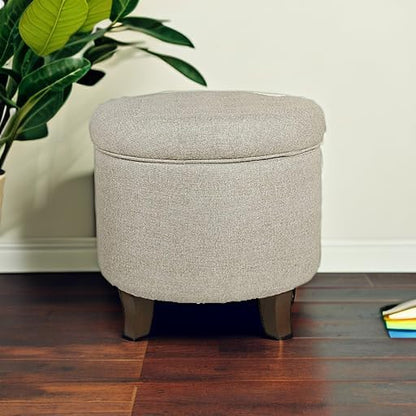 Homepop Home Decor Upholstered Round Tufted Foot Rest Ottoman Ottoman with Storage for Living Room & Bedroom Decorative Home Furniture, Twine Small