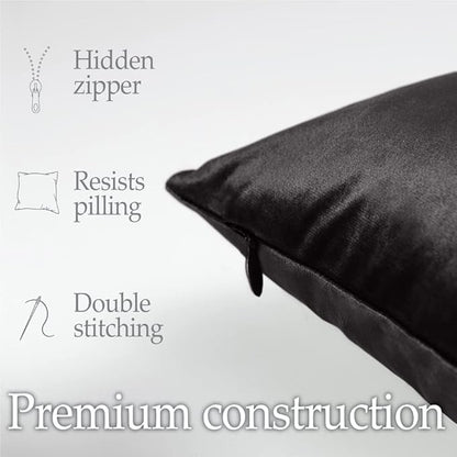 lalaLOOM Velvet Throw Pillow Covers, Set of 2, 18x18 Decorative Square Pillows Home Decor, Soft Accent Cases, Silky Machine Washable Pillowcases for Sofa, Couch, Bedroom, Living Room, Jet Black