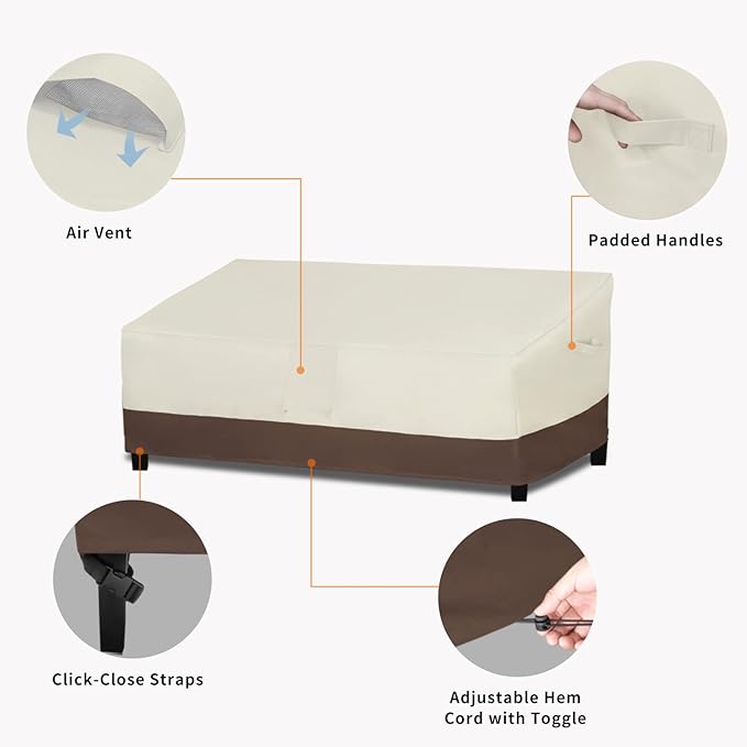 Easy-Going Waterproof Outdoor Couch Cover, Heavy Duty 3-Seater Patio Sofa Cover, Winchdproof Outdoor Furniture Cover with Air Vent (104Wx40Dx33H inch, Beige/Dark Brown)