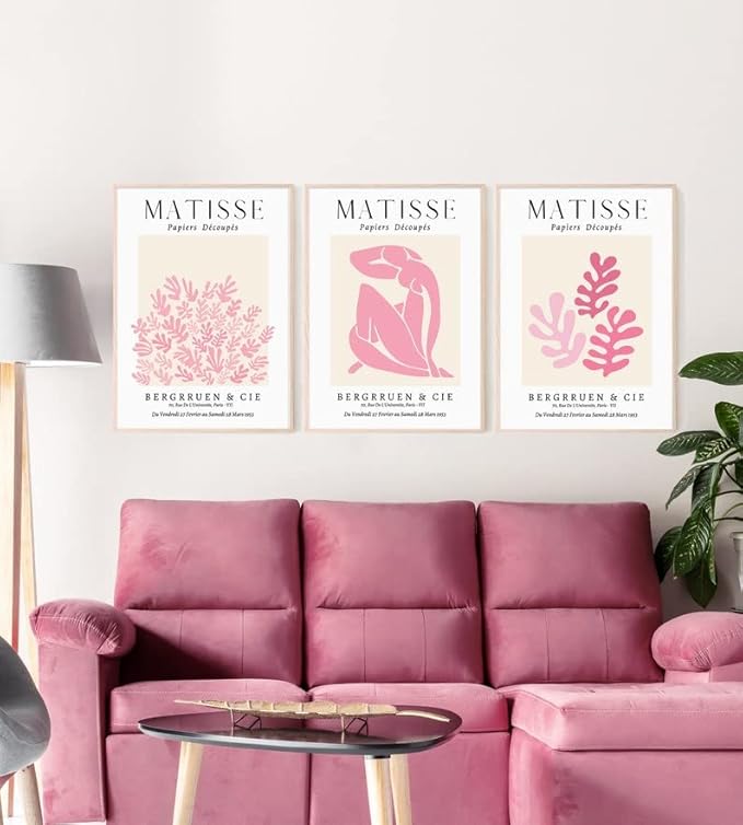 Matisse Art wall Décor Set of 3,Unframed sage Pink wall art,Truly Quality Canvas Prints for 11x14in,Art poster decoration for kitchen, bathroom,living room,bedroom