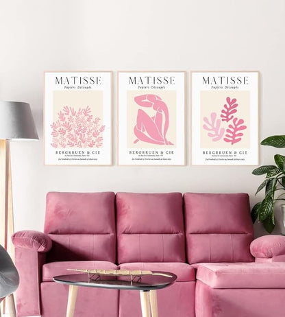 Matisse Art wall Décor Set of 3,Unframed sage Pink wall art,Truly Quality Canvas Prints for 11x14in,Art poster decoration for kitchen, bathroom,living room,bedroom